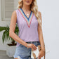 Contrast Full Size V-Neck Eyelet Tank