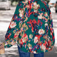 Green Printed Johnny Collar Long Sleeve Blouse