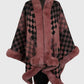 Savannah Jay One Size Checkered Faux Fur Trim Poncho