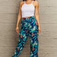 Multicolored Smocked Plant Print Long Pants