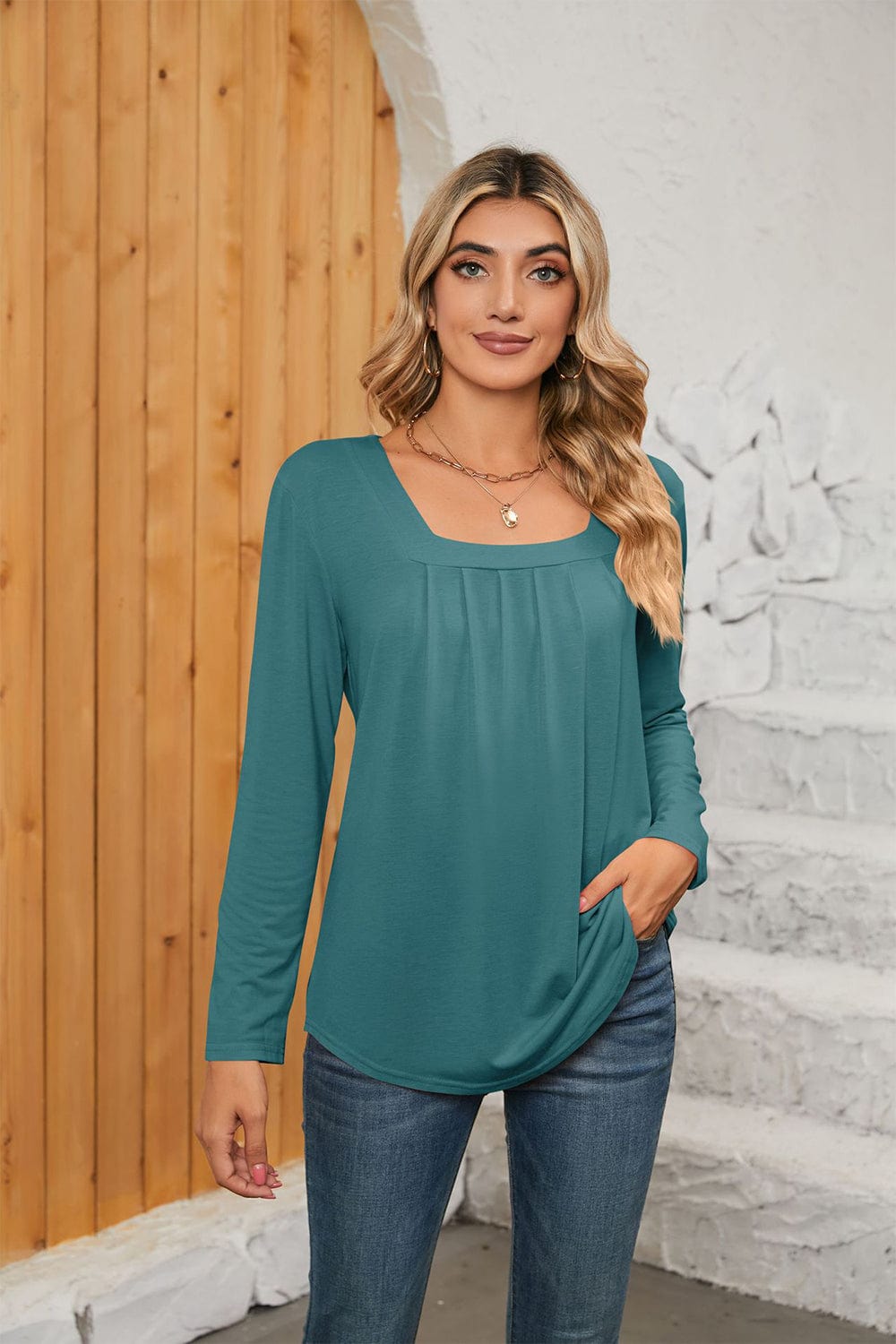 Full Size Square Neck Long Sleeve T-Shirt