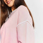 Double Take Blush Pink Contrast Detail Dropped Shoulder Knit Top