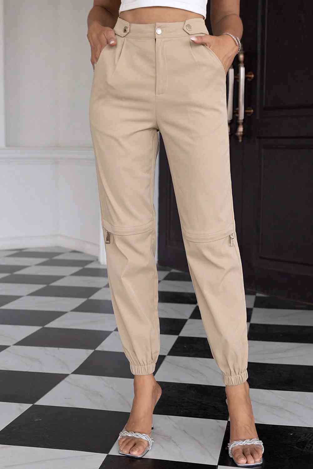 EnvyPantsWear Sand Brown High Waist Pants with Pockets