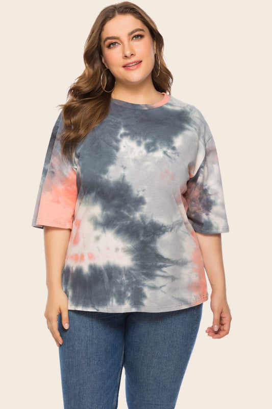 Women's Plus Size Tie-Dye Half Sleeve Tee Shirt