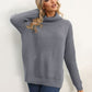 Slit Turtleneck Dropped Shoulder Sweater