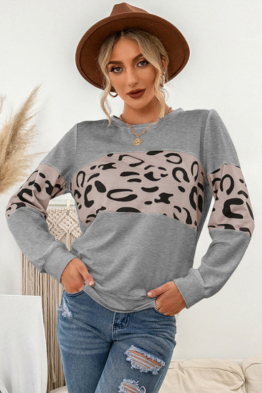 Women's Contrast Leopard Crewneck Sweatshirt