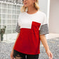 Women's Striped Color Block Round Neck Tee