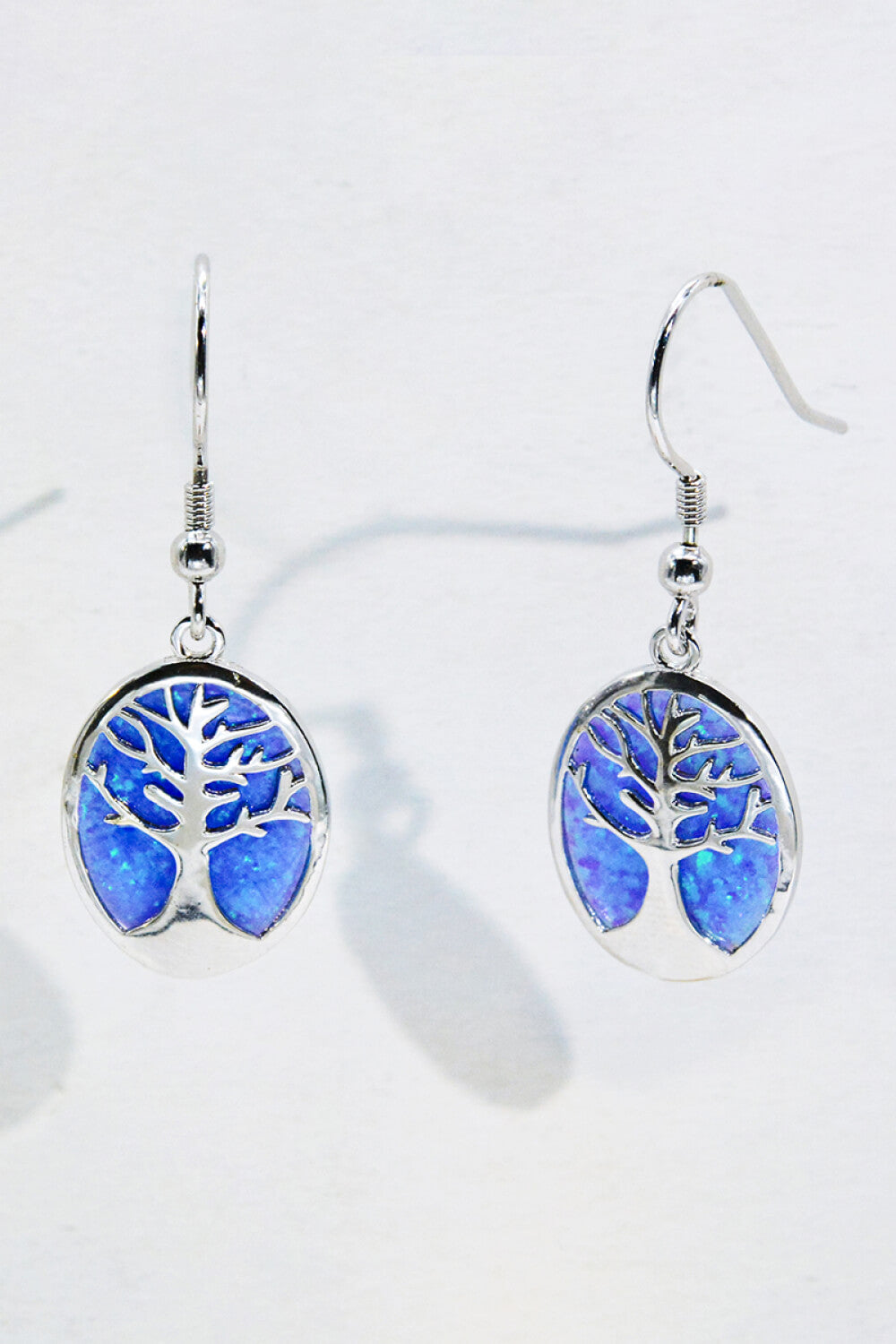 Opal Blue Platinum-Plated Drop Earrings | Tree of Life