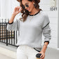 Hannah&Mea Round Neck Long Sleeve Waffle-Knit Sweater