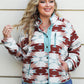 Brick Red Plus Size Geometric Snap Down Long Sleeve Jacket