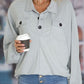 Opaque Full Size Light Gray Half Button Collared Neck Long Sleeve Sweatshirt