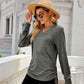 Full Size Drawstring V-Neck Long Sleeve T-Shirt
