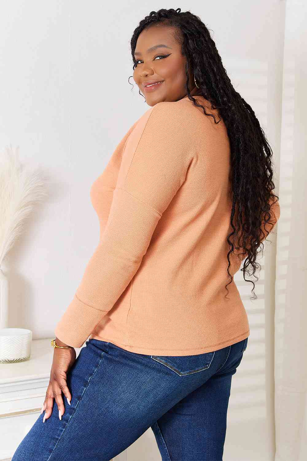 Basic Bae Half Button Long Sleeve Top *