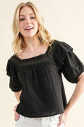And The Why Square Neck Cotton Gauze Ruffled Blouse *