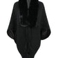 One Size Fringe Detail Long Sleeve Ribbed Poncho