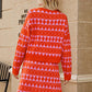 Geometric Button Front Cardigan and Skirt Set