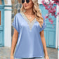 Full Size V-Neck Cuffed Blouse