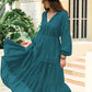 Amelia Tie Neck Long Sleeve Midi Tiered Dress