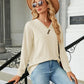 Full Size Decorative Button V-Neck Long Sleeve T-Shirt