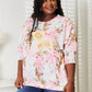 Double Take Blush Pink Floral Round Neck Three-Quarter Sleeve Top