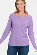 Zenana Rolled Round Neck Long Sleeve Sweater *