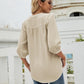 Full Size Swiss Dot Notched Neck Three-Quarter Sleeve Blouse