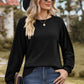 Eyelet Round Neck Long Sleeve T-Shirt