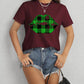 Plaid Lip Graphic Round Neck T-Shirt