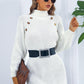 Buttoned Turtleneck Long Sleeve Sweater Dress