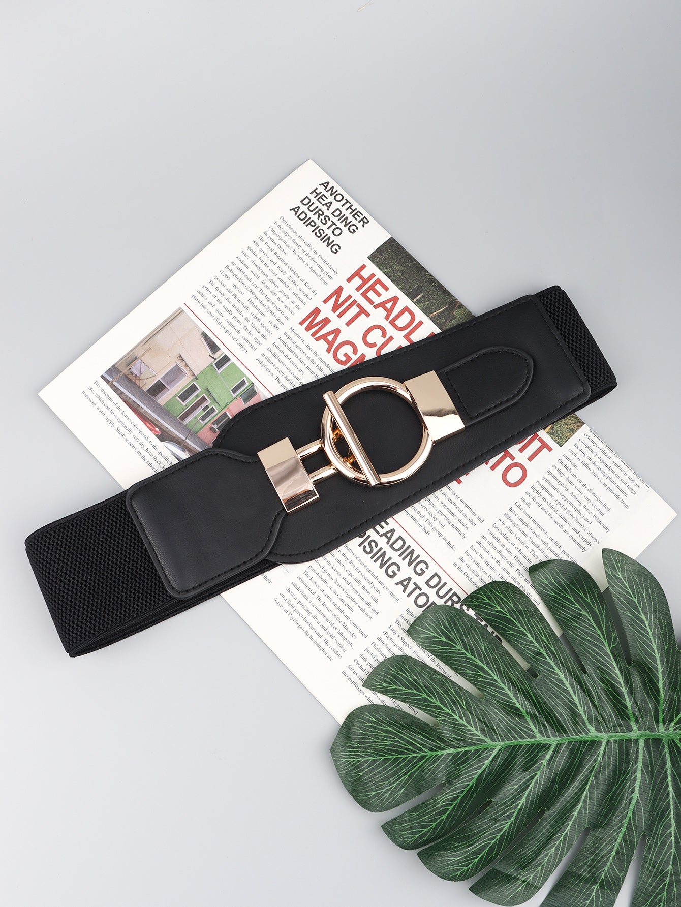 Women's PU Elastic Wide Belt with Alloy Buckle