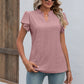 Full Size Eyelet Notched Neck Flutter Sleeve Top