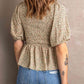 Smocked Balloon Sleeve Peplum Blouse