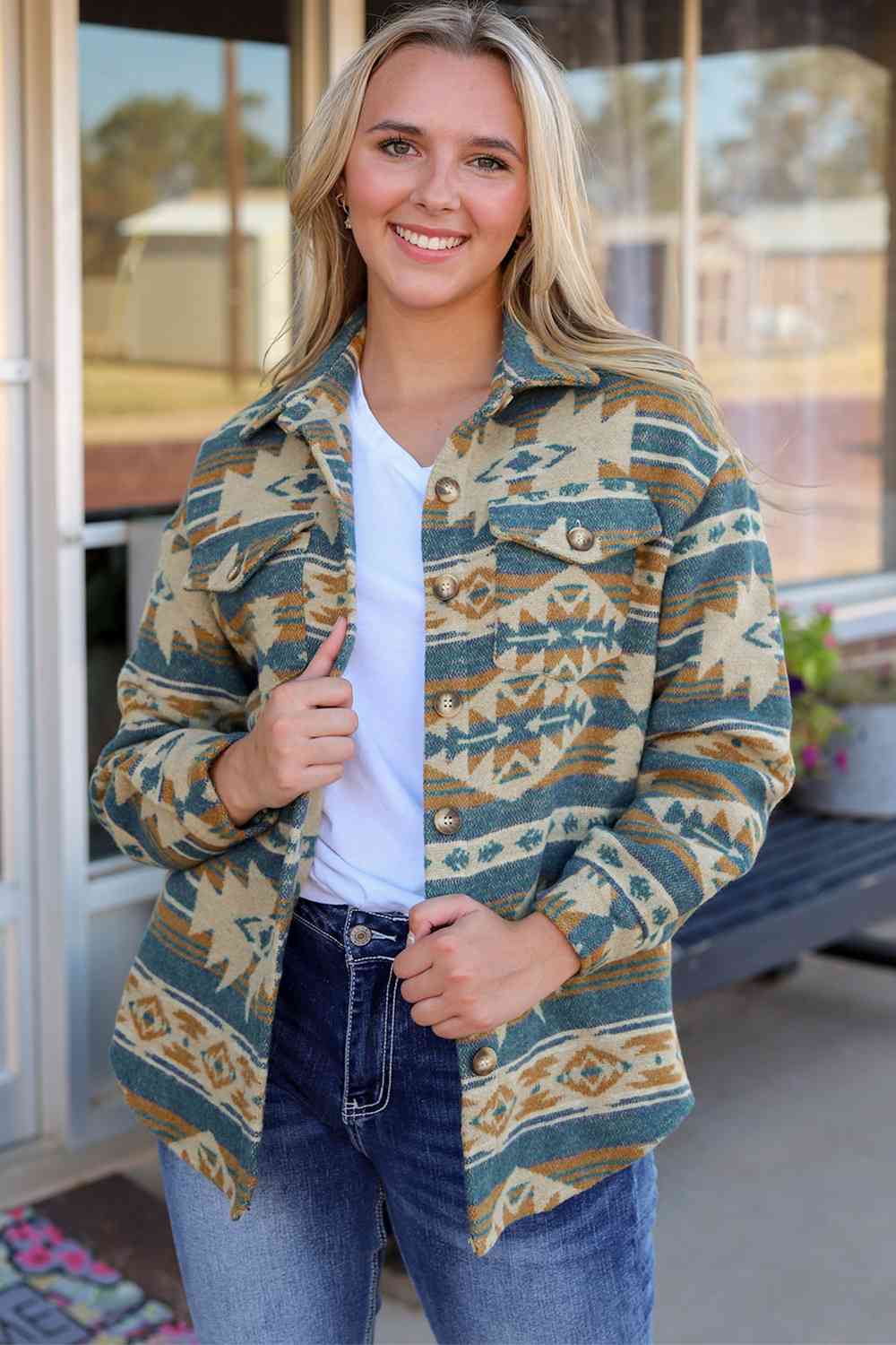 Quinn Cora Full Size Geometric Button Down Collared Jacket