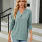 Full Size Decorative Button V-Neck Long Sleeve T-Shirt