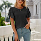 Full Size Eyelet Flutter Sleeve Round Neck Top