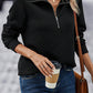 Half Zip Collar Solid Color Long Sleeve Sweatshirt