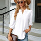 Full Size Notched Neck Three-Quarter Sleeve Blouse