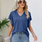 Women's JAYLEEN Full Size Notched Neck Flutter Sleeve Tee