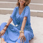 Tassel Trim Smocked V-Neck Short Sleeve Dress
