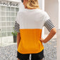 Women's Striped Color Block Round Neck Tee