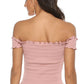 Malibu Dreams Lace-Up Front Lettuce Hem Off-Shoulder Knit Top