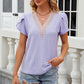 Eyelet V-Neck Petal Sleeve T-Shirt