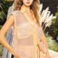 POL Button Up Cut Sew Crochet Patches Vintage Wash Vest