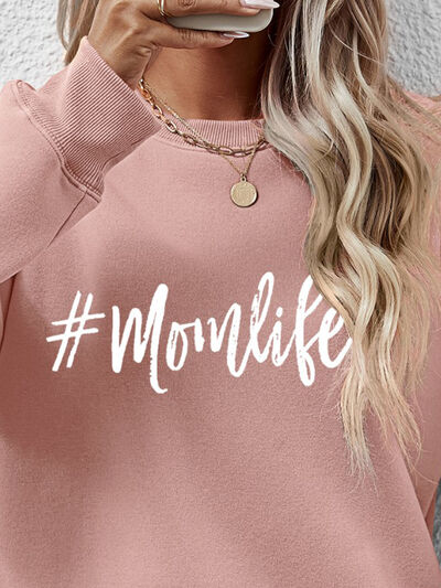 #MomLife Letter Graphic Round Neck Sweatshirt