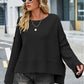 High-Low Slit Round Neck Long Sleeve Sweater