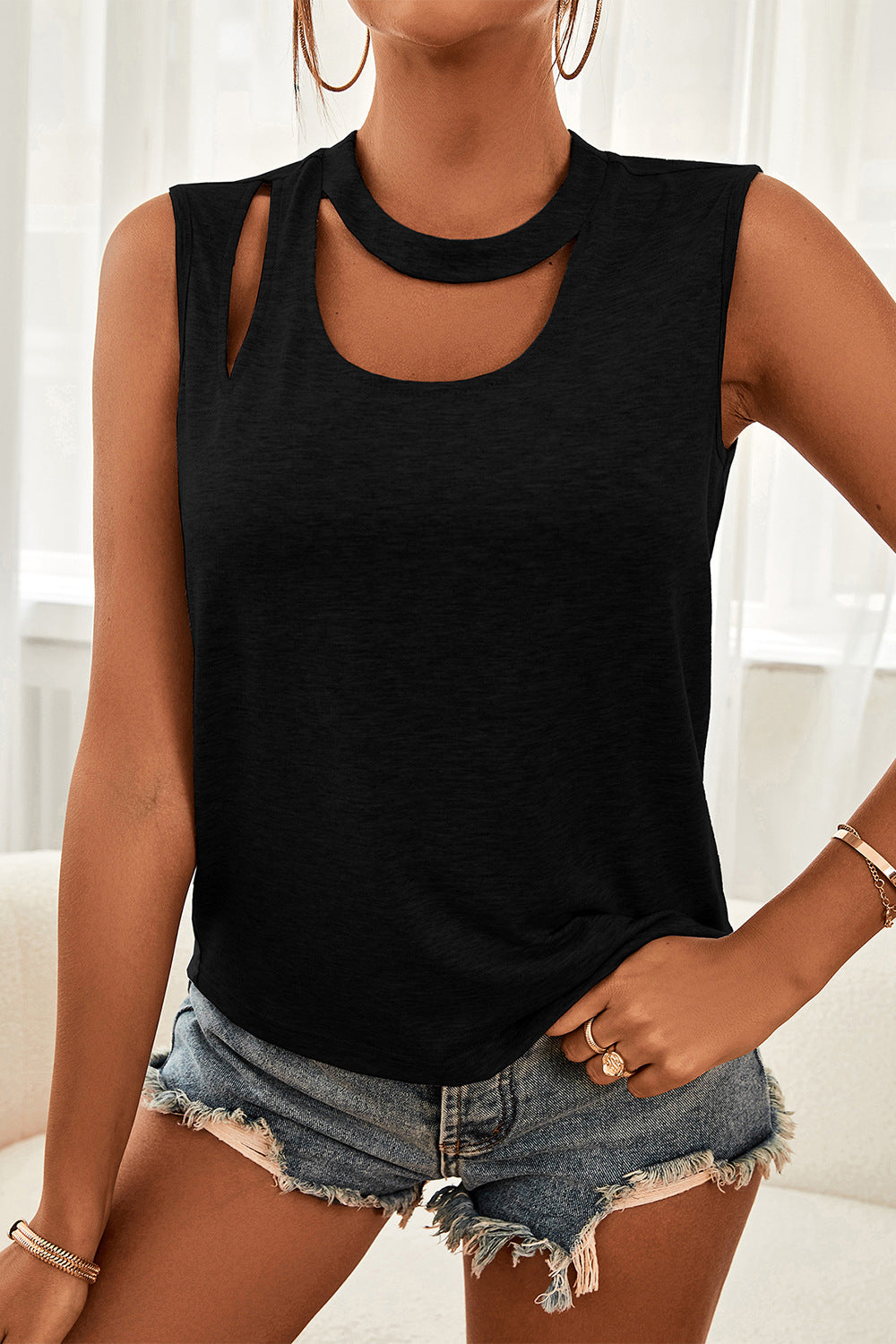 Amanda Black Cutout Sleeveless Top