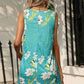 FULL SIZE Printed Round Neck Sleeveless Dress with Pockets