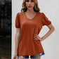 V-Neck Decorative Buttons Puff Sleeve Tee