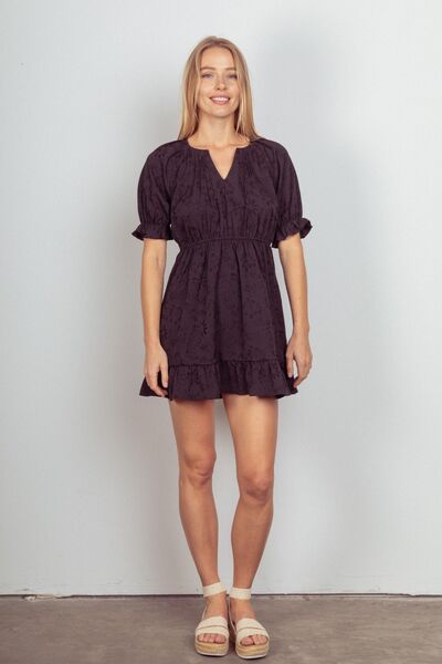 VERY J Floral Textured Woven Ruffled Mini Dress *