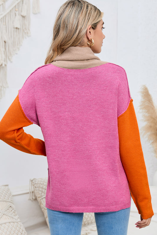 Beautiful Browns Full Size Turtle Neck Dropped Shoulder Slit Sweater 🦋